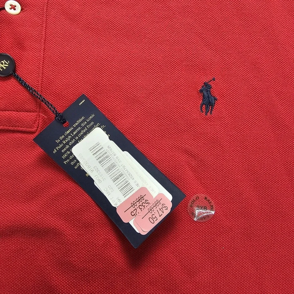 Polo Ralph Lauren Mesh Shirt Mens XL Long Sleeve‎ Red Collared Button NWT